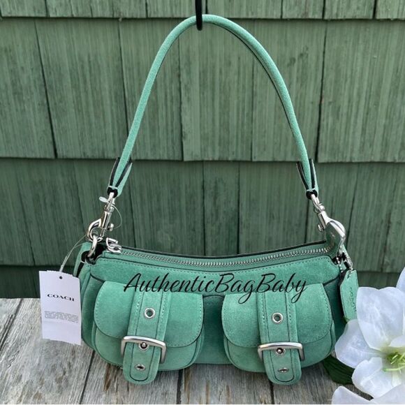 Coach Handbags - Coach Ashton Shoulder Bag In Mint Green Suede Crossbody Purse